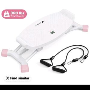 White and Pink Balance Board with Resistance Bands